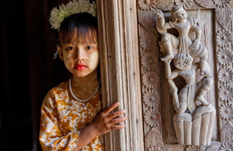 A myanmar baby girl with Thanakha