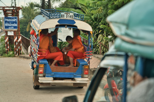 Monks on the streets in Luang Prabang