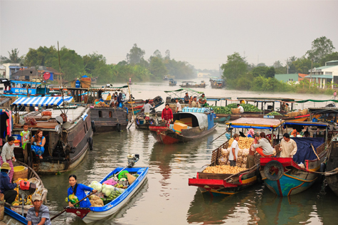 Experience the vibrant atmosphere of Cai Rang Floating Market and witness the bustling activity of its large trading vessels