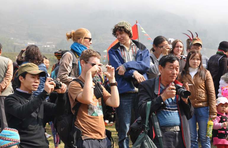 Tourists taking pictures in Sapa